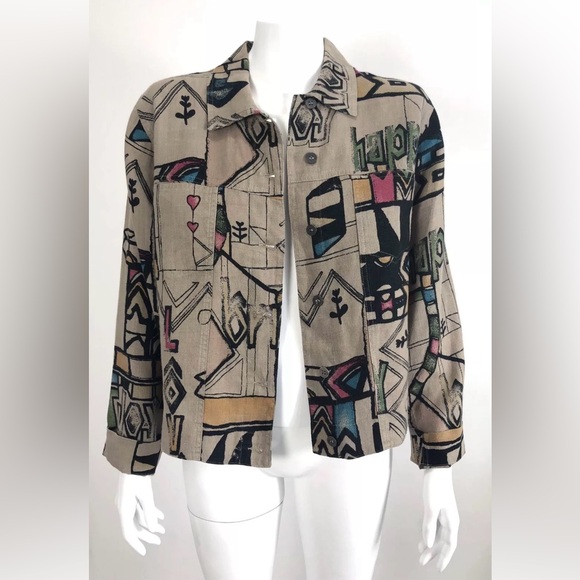 Chico's Linen Jacket LOVE HAPPY JOY Abstract Graffiti - Picture 1 of 12